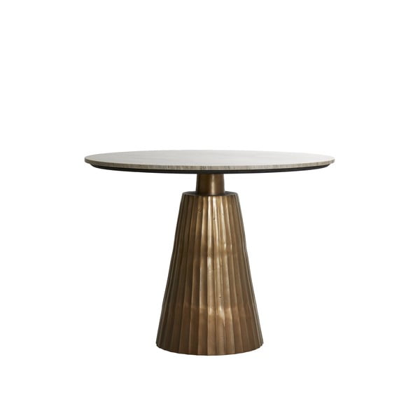 Okrogla jedilna miza z mizno ploščo v marmornem dekorju v bronasti in naravni barvi ø 100 cm Rianne – Light & Living