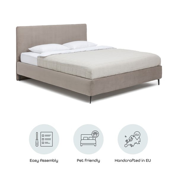 Sivorjava oblazinjena zakonska postelja z letvenim dnom 160x200 cm Noira Slim – Bonami Selection-image-4