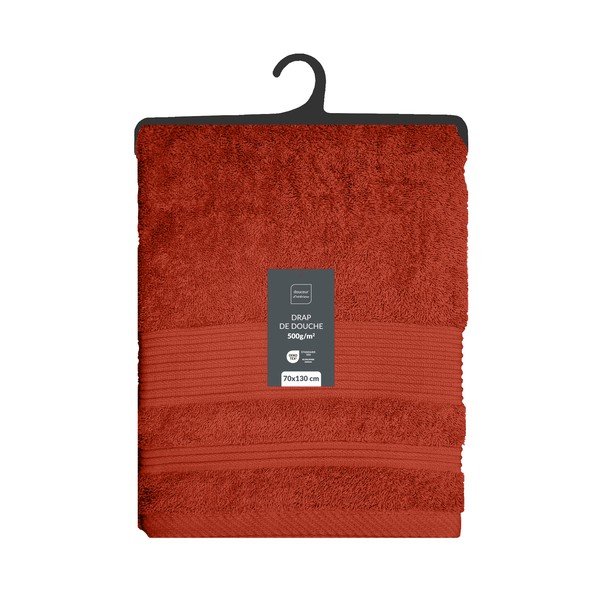 Opečnato oranžna frotirna bombažna brisača 70x130 cm Tendresse – douceur d'intérieur-image-1