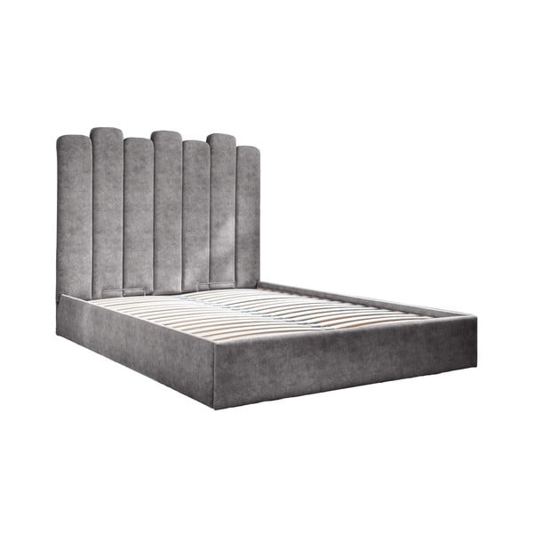 Siva oblazinjena zakonska postelja s prostorom za shranjevanje in letvenim dnom 160x200 cm Dreamy Aurora - Miuform