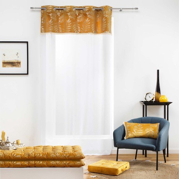 Rumena in bela prosojna zavesa iz tančice 140x280 cm Adelor – douceur d'intérieur-image-1