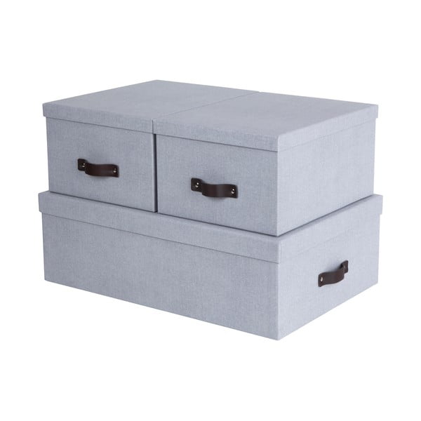 Svetlo sive kartonaste škatle s pokrovom za shranjevanje v kompletu 3 ks 31x47x15 cm Inge – Bigso Box of Sweden