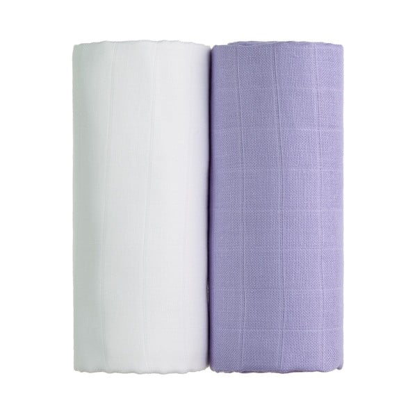 Komplet 2 bombažnih brisač v beli in vijolični barvi T-TOMI Tetra, 90 x 100 cm