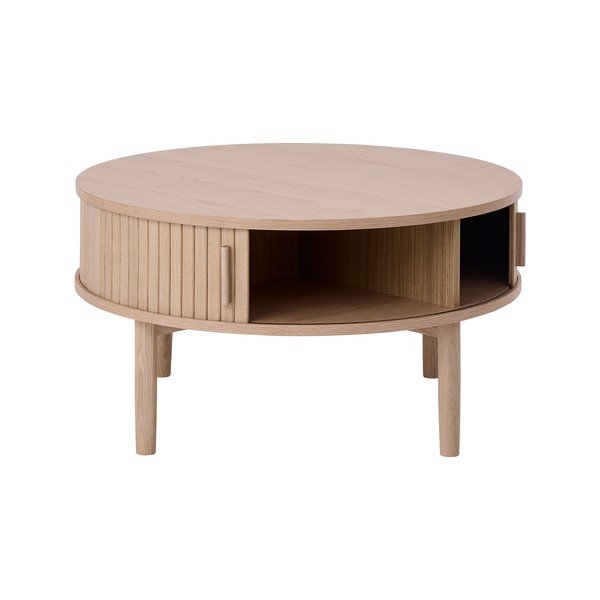 Okrogla klubska mizica v hrastovem dekorju v svetli naravni barvi ø 85 cm Meta – Unique Furniture-image-2