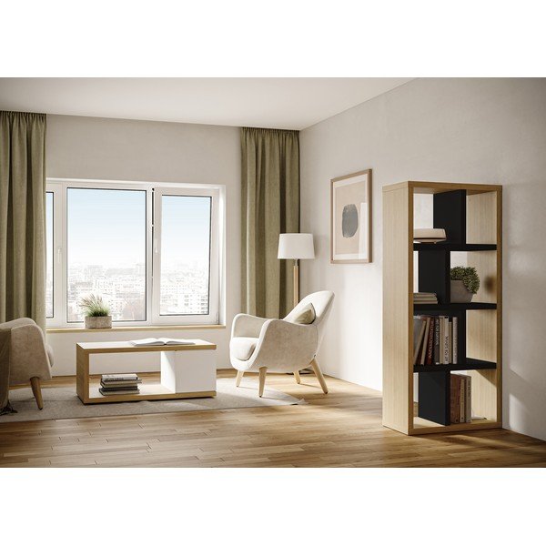 Črn/naraven regal v hrastovem dekorju 70x159 cm Berlin – TemaHome-image-1