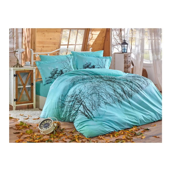 Bombažno popelino posteljno perilo z rjuho za zakonsko posteljo Elvira, 200 x 220 cm