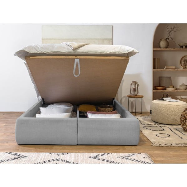 Svetlo siva oblazinjena zakonska postelja s prostorom za shranjevanje in letvenim dnom 180x200 cm Jade - Bobochic Paris-image-4