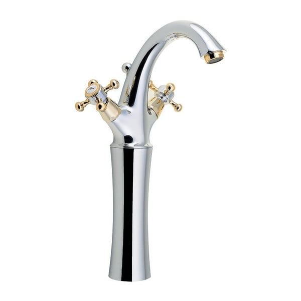 Stoječa armatura za umivalnik v sijajno srebrni in zlati barvi Antea – Sapho