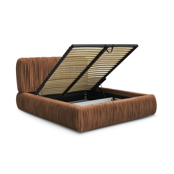 Oranžna oblazinjena zakonska postelja s prostorom za shranjevanje in letvenim dnom 180x200 cm Blair – Bobochic Paris-image-3