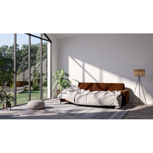 Temno oranžna žametna kotna raztegljiva sedežna garnitura Ghado Moor, levi kot-image-1