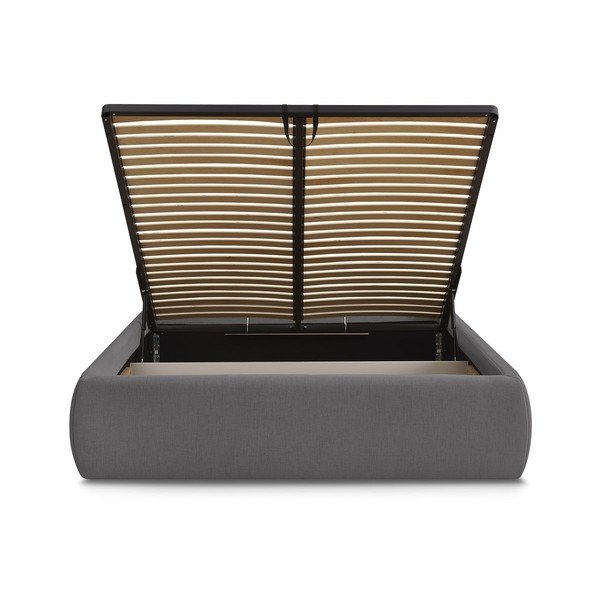 Temno siva oblazinjena zakonska postelja s prostorom za shranjevanje brez vzglavja z letvenim dnom 180x200 cm Inera – Bobochic Paris-image-4