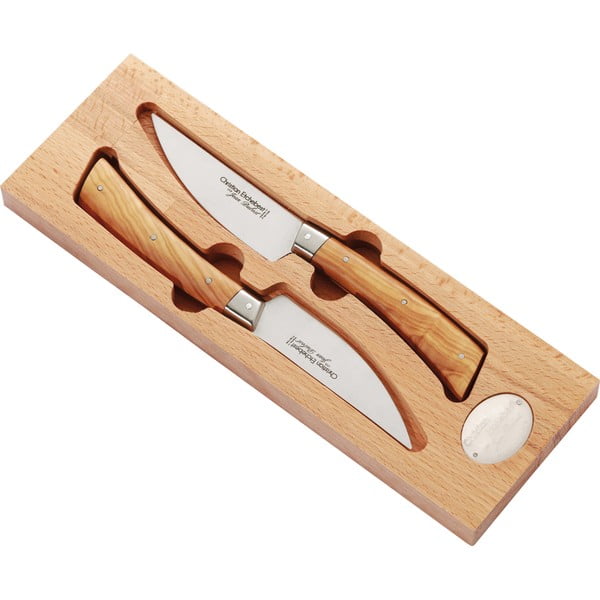 Komplet 2 nožev iz nerjavečega jekla v leseni škatli za shranjevanje Jean Dubost Handmade