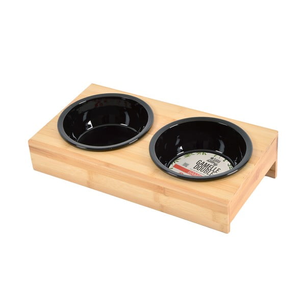 Bambusov komplet posod s podstavkom za pse ø 16 cm – Love Story-image-2