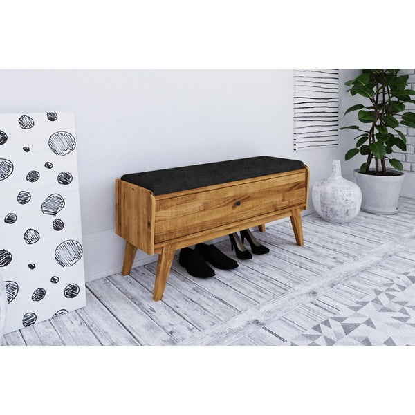 Klop s prostorom za shranjevanje iz hrastovega lesa s sivim sedežem Retro - The Beds-image-1