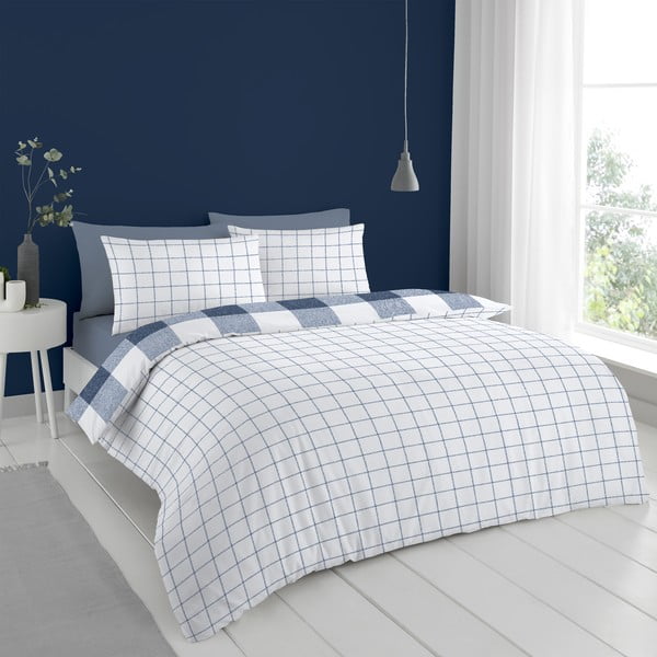 Belo-modra posteljnina 200x135 cm Bold Check - Cloudsoft-image-3