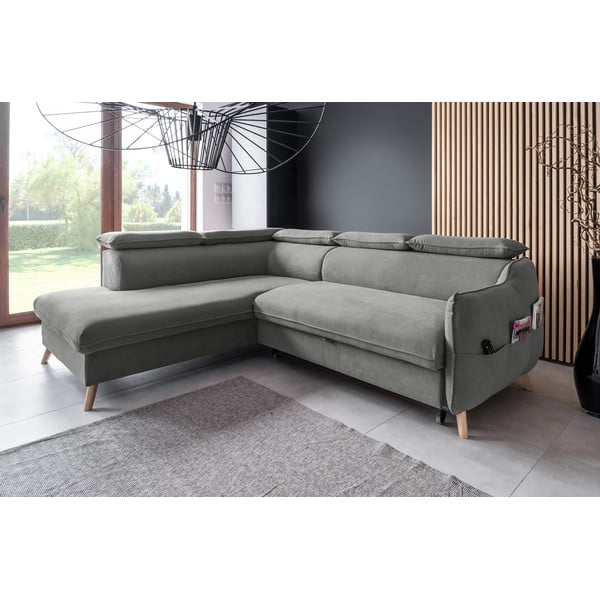 Svetlo siva žametna raztegljiva kotna sedežna garnitura (levi kot) Sweet Harmony – Miuform-image-3