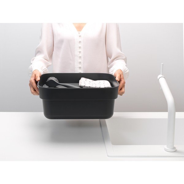 Temno siva plastična posoda za pomivanje z odcejalnikom SinkSide – Brabantia-image-1