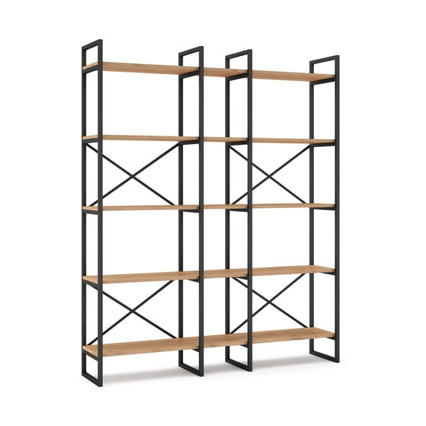Črn/naravni regal v hrastovem dekorju 144x175 cm Dusan – Marckeric-image-3