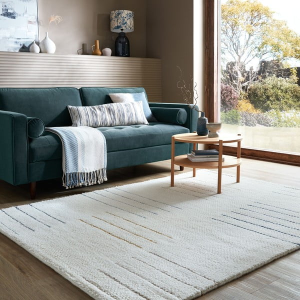 Kremno bela ročno tkana volnena preproga 200x290 cm Dottie Geometric – Flair Rugs-image-1