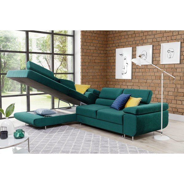 Zelena žametna raztegljiva/s prostorom za shranjevanje kotna sedežna garnitura (levi kot/v obliki črke L) Anton – ELTAP-image-3