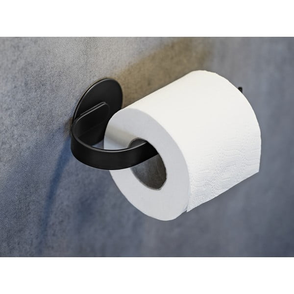 Mat črno kovinsko držalo za toaletni papir z namestitvijo brez vrtanja Bivio – Wenko-image-1