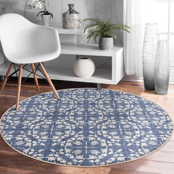 Modra pralna okrogla preproga primerna za robotski sesalnik ø 100 cm Comfort – Mila Home-image-4