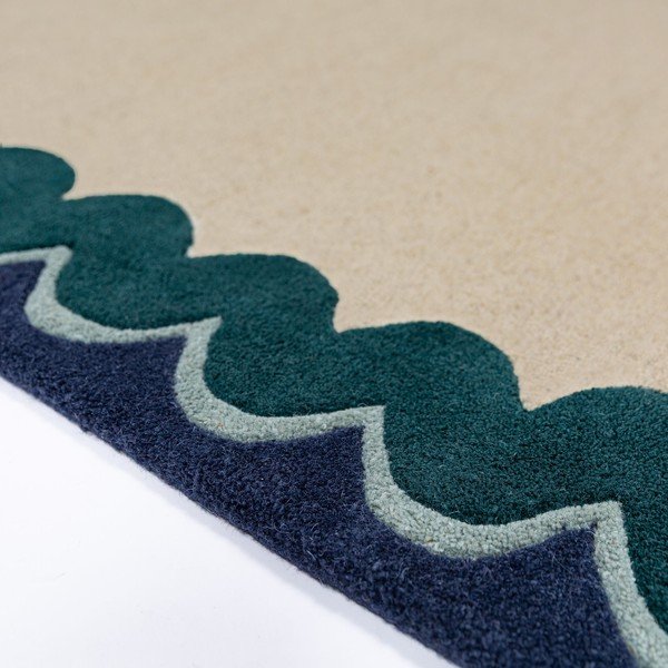 Ročno tkan volnen tekač v naravni barvi/zelenomoder 80x230 cm Wiggle Wool – Flair Rugs-image-3