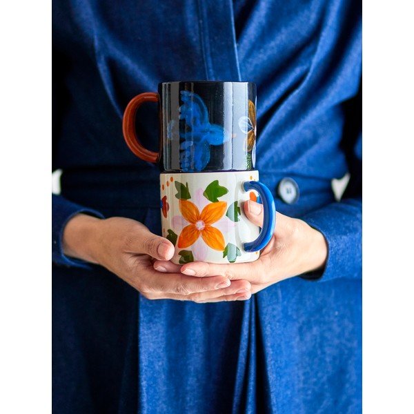 Črne/bež keramične skodelice v kompletu 2 ks 300 ml Maricala – Bloomingville-image-4