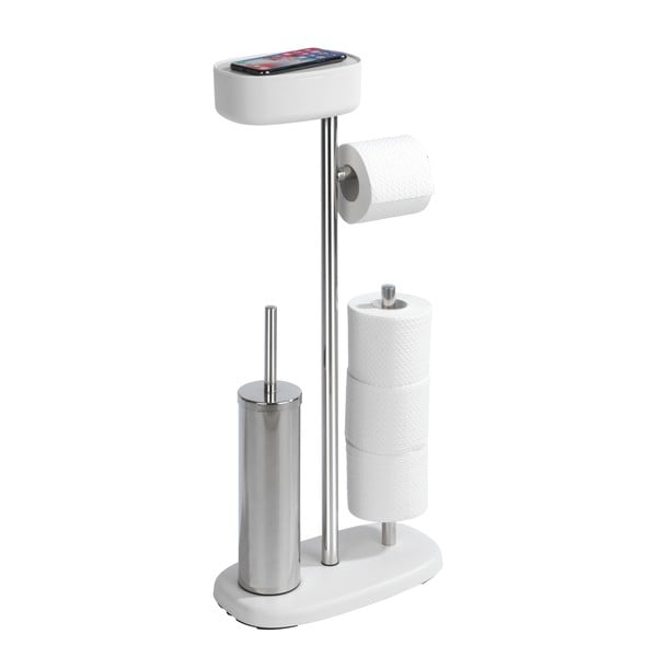 Belo/srebrno stojalo za WC papir z WC ščetko iz nerjavečega jekla Rivazza – Wenko-image-4