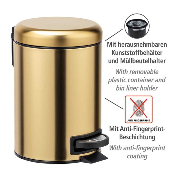 Koš za smeti s pedalom iz nerjavečega jekla v zlati barvi 3 l Leman – Wenko-image-4