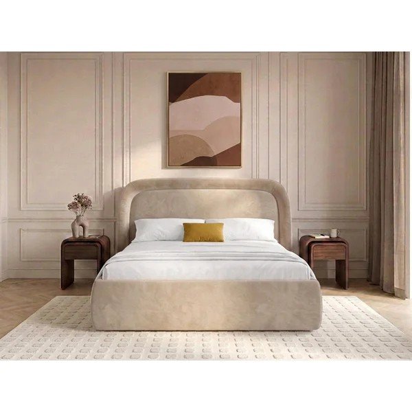 Bež oblazinjena zakonska postelja s prostorom za shranjevanje z letvenim dnom 160x200 cm Sam – Bobochic Paris-image-1