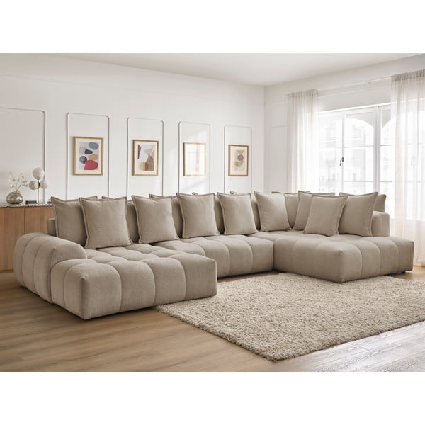 Sivorjava raztegljiva/s prostorom za shranjevanje kotna sedežna garnitura iz šenilje (desni kot/v obliki črke "U") Everest – Bobochic Paris-image-1