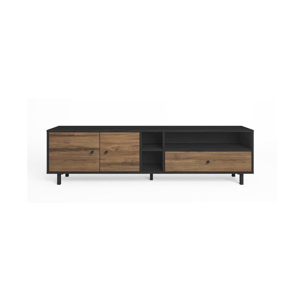 Črna/naravna TV omarica v orehovem dekorju 180x47 cm Roald – Marckeric
