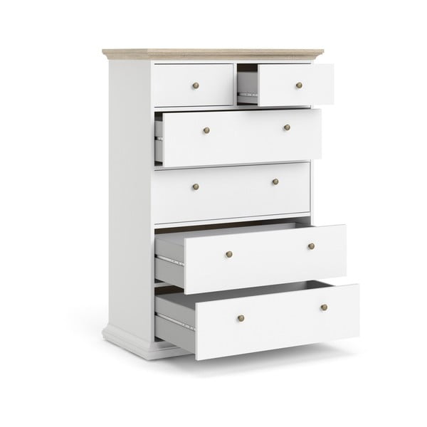 Bela komoda z detajli v hrastovem dekorju Tvilum Paris, 96 x 140 cm-image-4