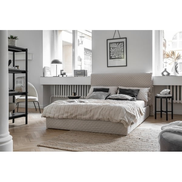 Bež oblazinjena zakonska postelja z letvenim dnom 140x200 cm Sleepy Luna - Miuform-image-1