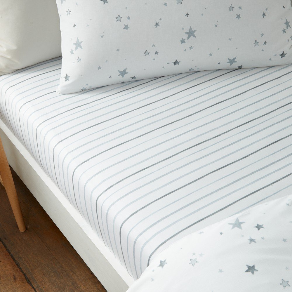 Bela napenjalna bombažna otroška rjuha za otroško posteljico 70x140 cm Stars