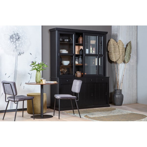 Črna vitrina iz masivnega bora z drsnimi vrati 166x214 cm Lagos – WOOOD-image-1