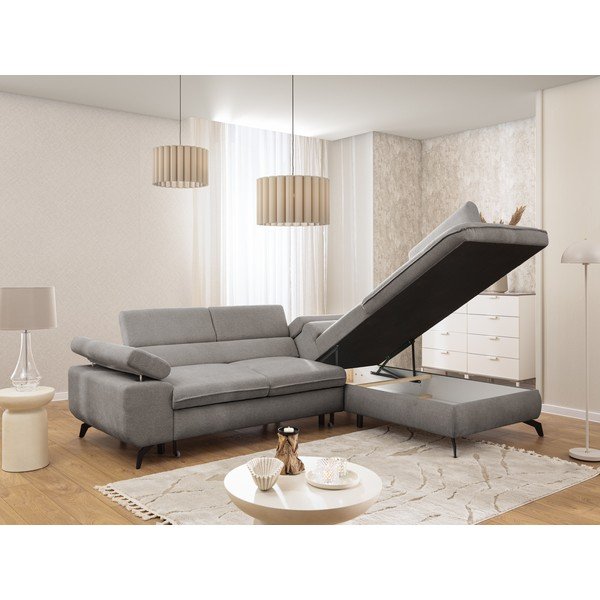 Svetlo siva kotna sedežna garnitura iz šenilje (desni kot/v obliki črke L) Marbeya  – Ropez-image-4