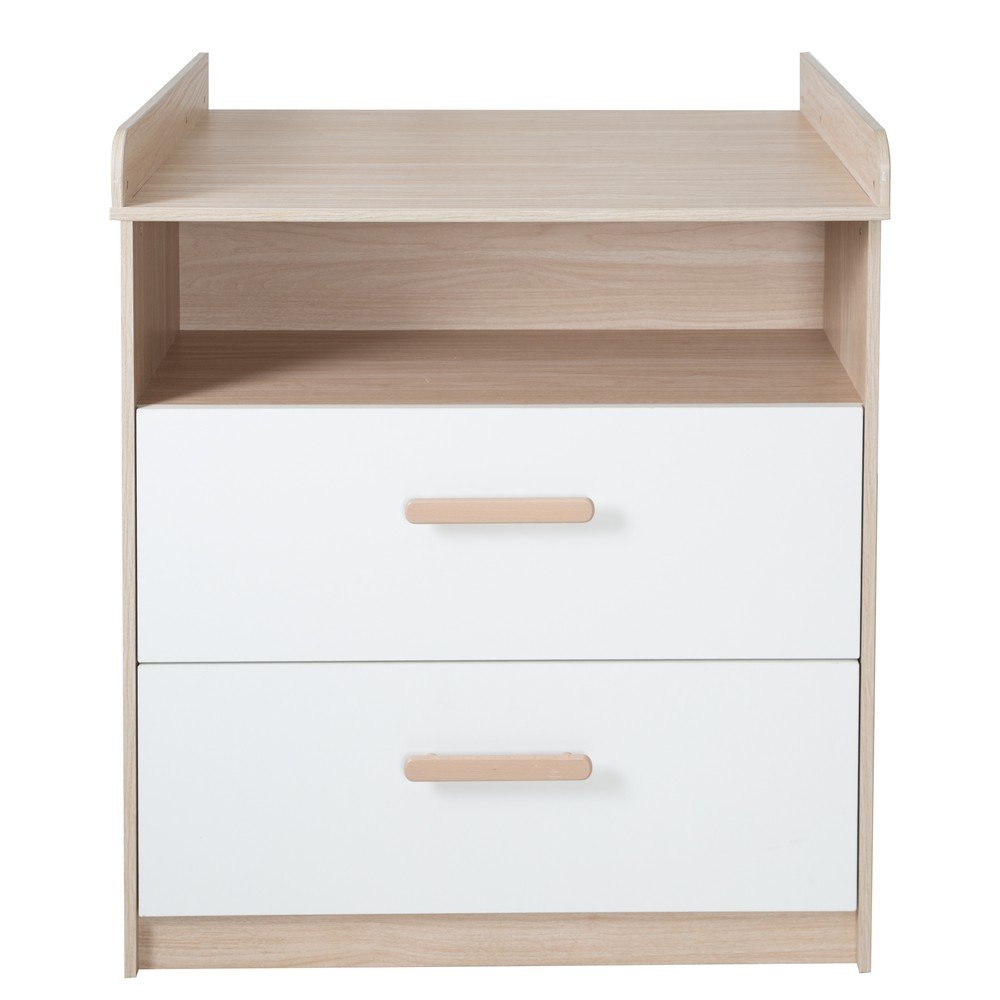 Bela/naravna otroška komoda v hrastovem dekorju s previjalnim pultom 88x98x75 cm Cabane