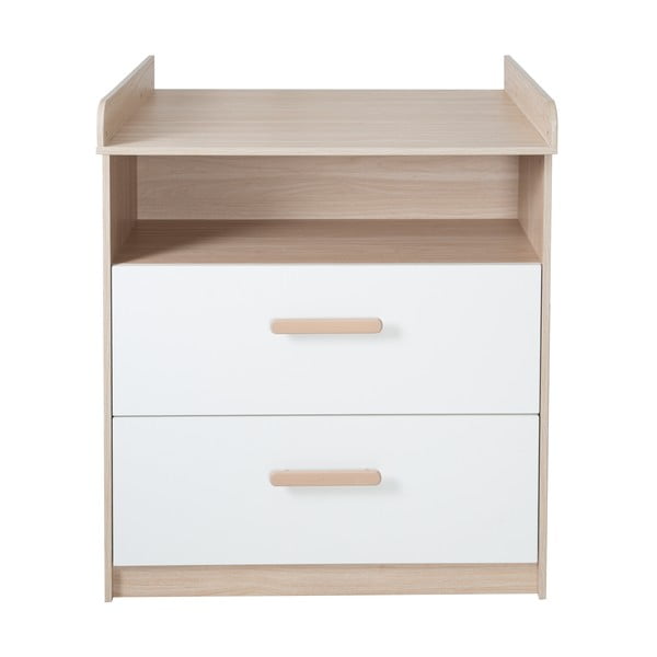 Bela/naravna otroška komoda v hrastovem dekorju s previjalnim pultom 88x98x75 cm Cabane – Roba