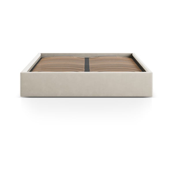 Bež oblazinjena zakonska postelja s prostorom za shranjevanje/brez vzglavja z letvenim dnom 200x200 cm Susan – Micadoni -image-2