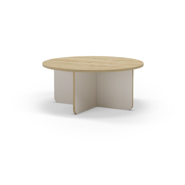 Kremno bela/v naravni barvi okrogla mizica z mizno ploščo v hrastovem dekorju ø 80 cm Hillary – Marckeric