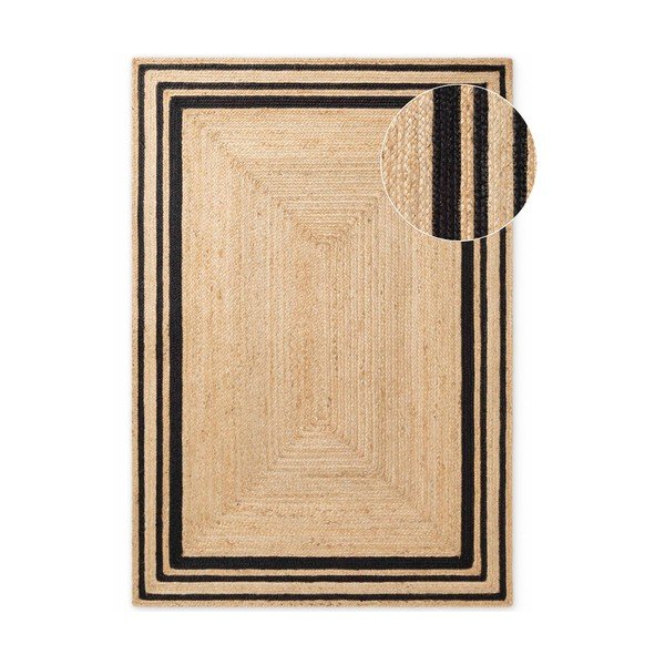 Črna/v naravni barvi ročno tkana preproga iz jute 160x230 cm Jutta – Hanse Home