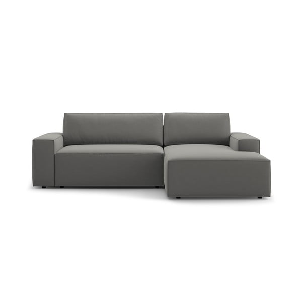 Svetlo siva žametna raztegljiva/s prostorom za shranjevanje kotna sedežna garnitura (desni kot/z ležalnikom) Jodie – Micadoni 