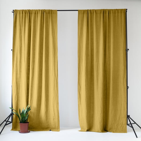 Rumena lanena zavesa 140x300 cm Lemon Curry – Linen Tales