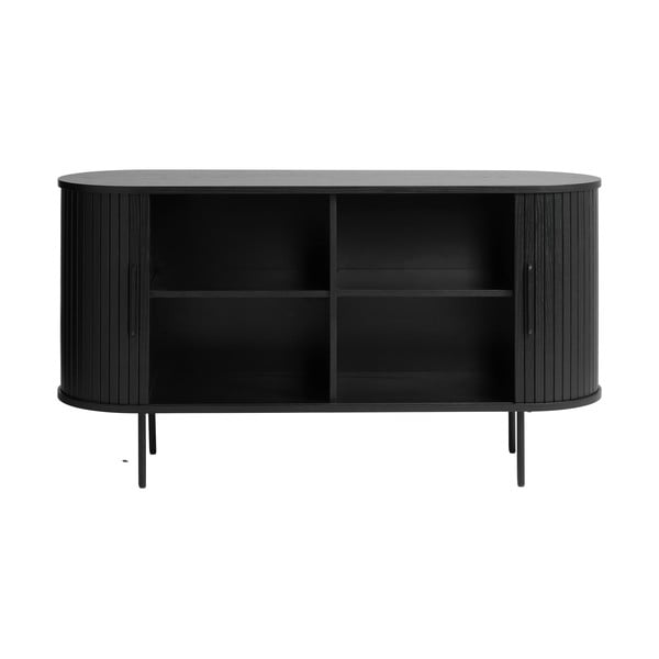 Črna nizka komoda v hrastovem dekorju z drsnimi vrati 140x76 cm Nola – Unique Furniture-image-4