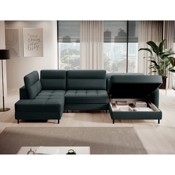 Zelena žametna raztegljiva/s prostorom za shranjevanje kotna sedežna garnitura (levi kot/v obliki črke "U") Berrto – ELTAP-image-3