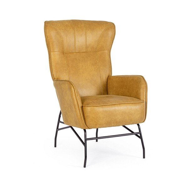 Gorčično rumen fotelj iz umetnega usnja Nasira – Bizzotto
