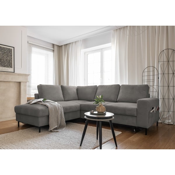 Siva raztegljiva kotna sedežna garnitura iz rebrastega žameta (levi kot) Lofty Lilly – Miuform-image-4