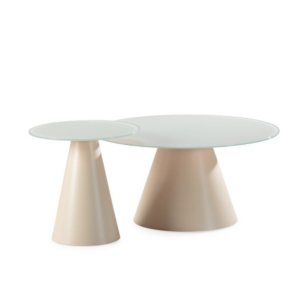 Kremno bele okrogle mizice v kompletu 2 ks s stekleno mizno ploščo ø 80 cm Vida – MOME-image-4